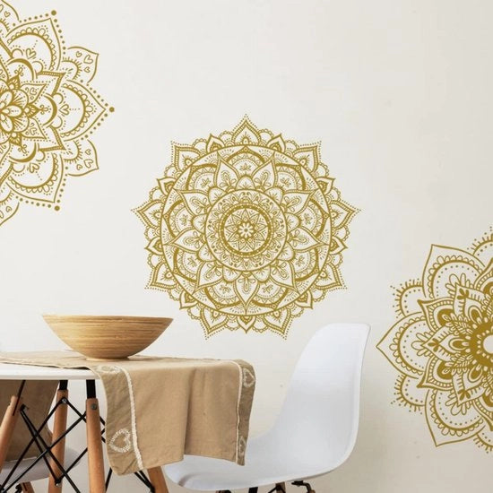 Sticker per Parete Mandala Oro Giallo Camera da Soggiorno Camera da Letto Sticker per Parete Affresco Boho Stile Sala da Yoga Decorazione per Parete (Mandala 3)