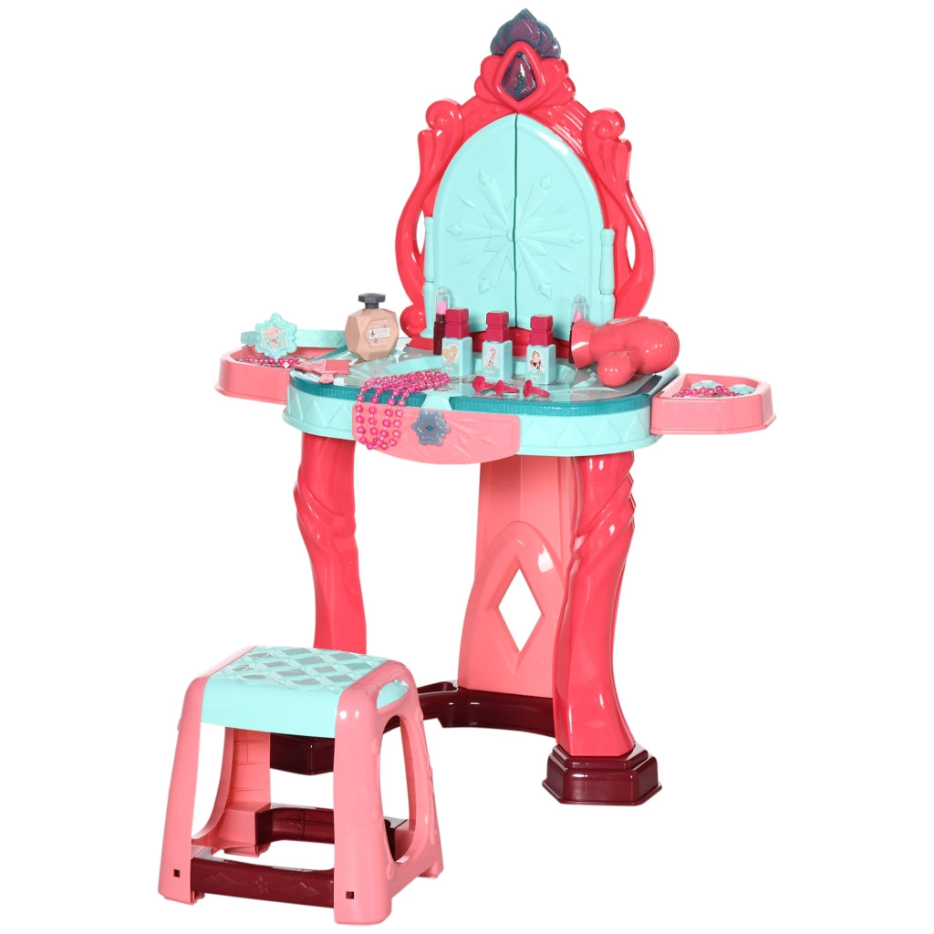 Toeletta Bambini con Sgabello Specchio LED ¨C Xylo ¨C Rosa Multicolore 57x34x76
