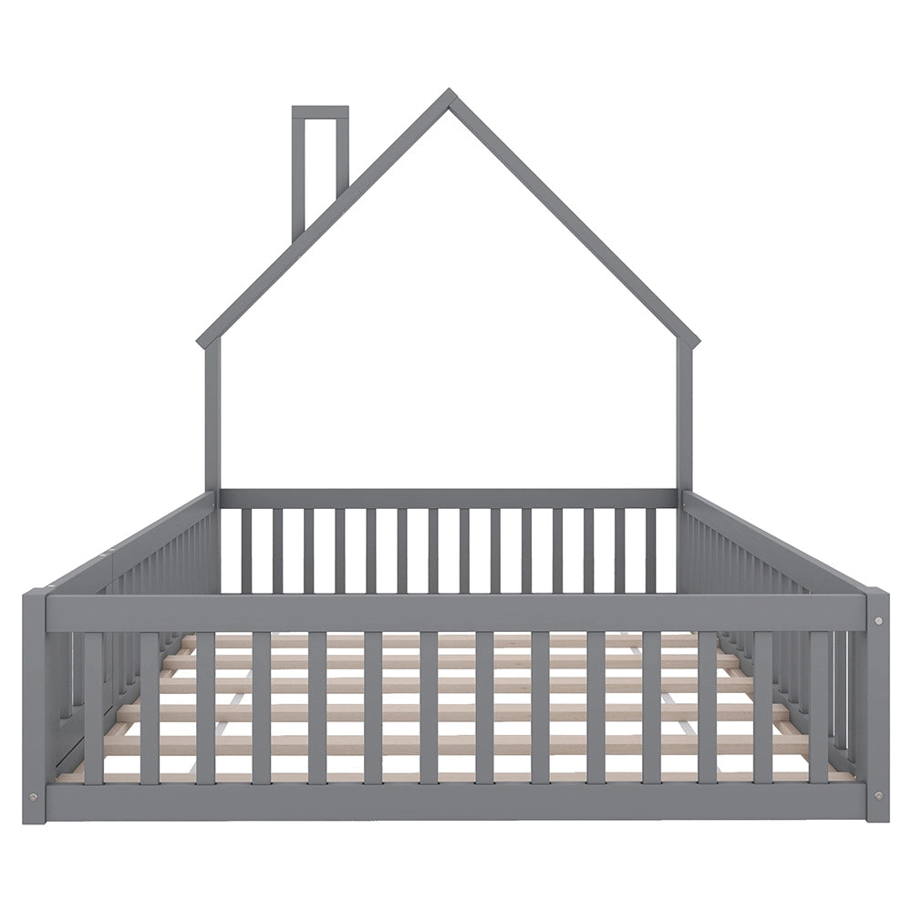 Letto bambino-Xylo-140x190 cm-forma camino, doghe, pino, grigio