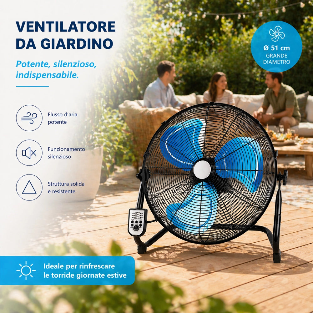 Ventilatore da Terra Pale 51 cm Telecomando Silenzioso Inclinazione Regolabile