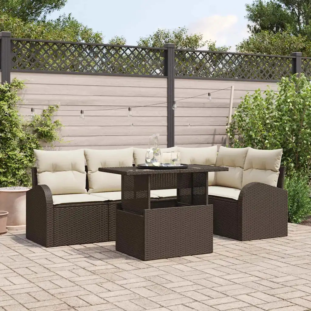 Set Divano da Giardino 6 pcs Marrone e Crema polyrattan 3348644