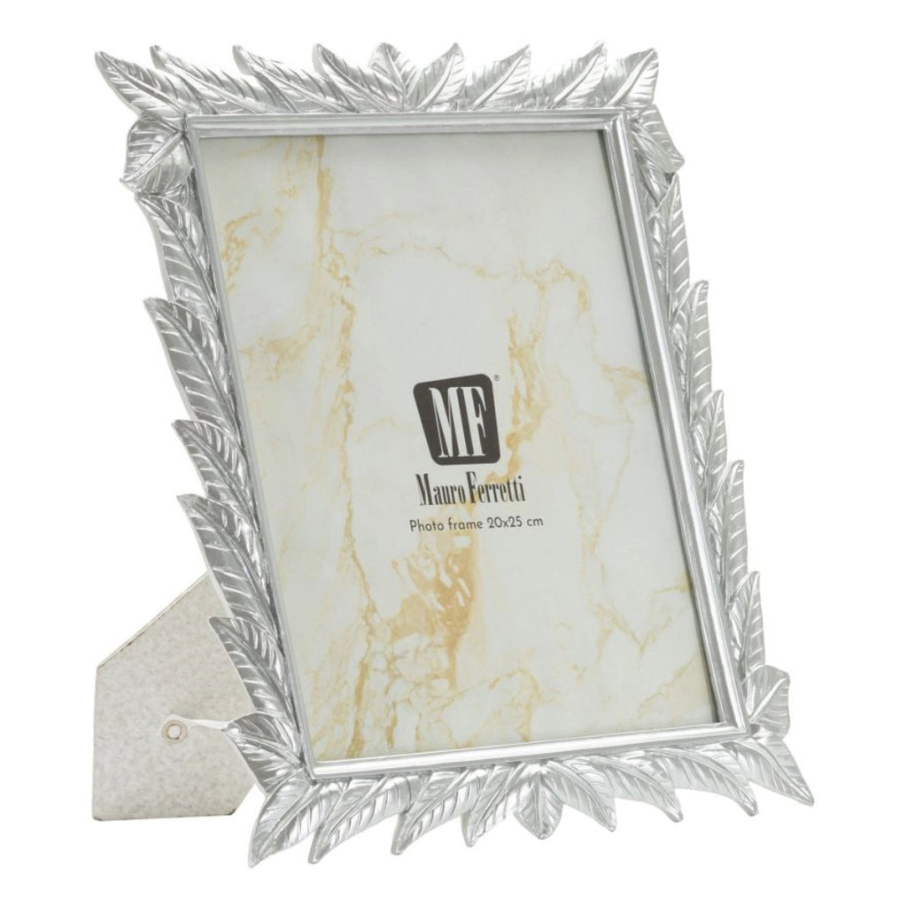 Cornice portafoto Leavy Silver in resina argento con foglie 20x25