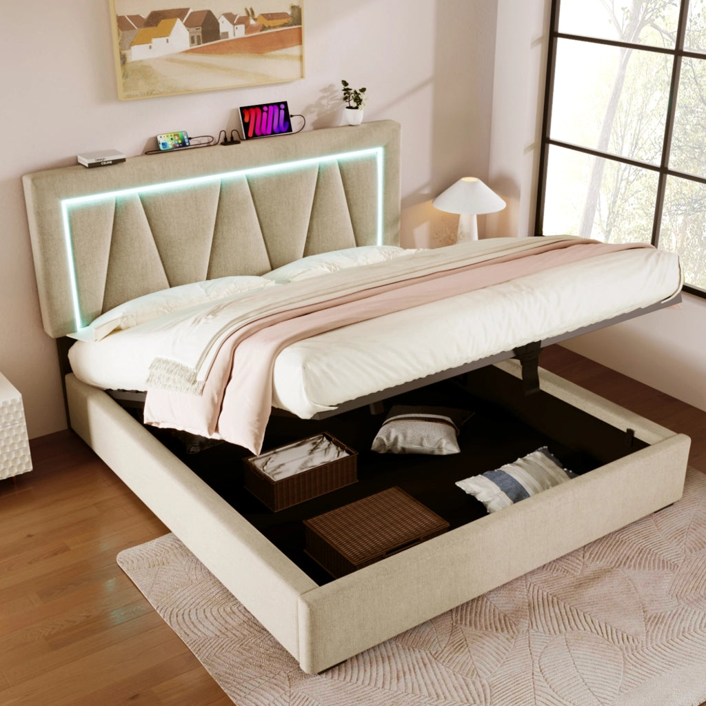 letto imbottito lino beige 140 x 200 cm