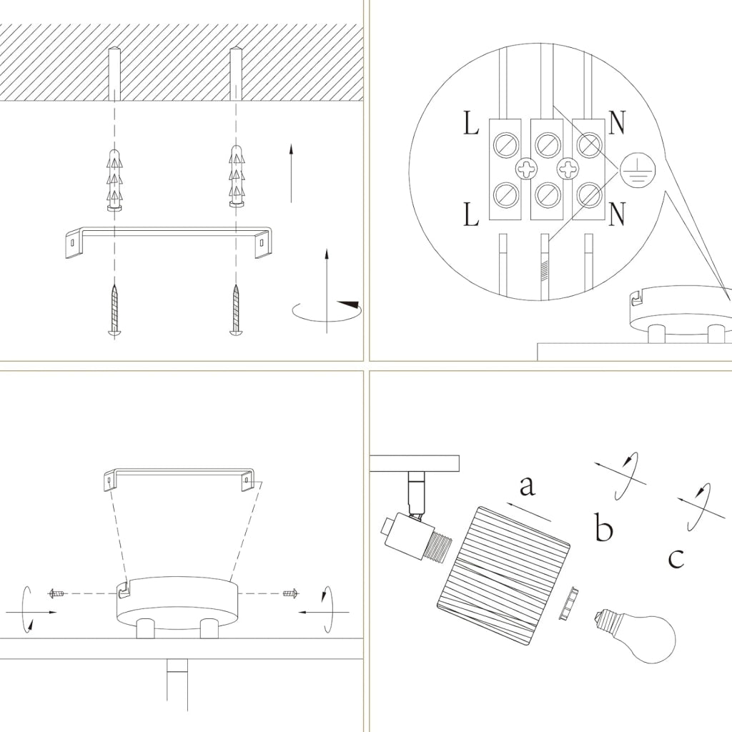 ZMH Faretto da soffitto 2 fiamme E14 Nero Naturale Lampada da soffitto Carta Soggiorno