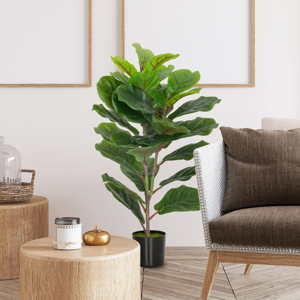 Pianta Finta Ficus Lyrata Alta 80 cm per Interni con Vaso, Decorazione per Casa e Ufficio, Verde