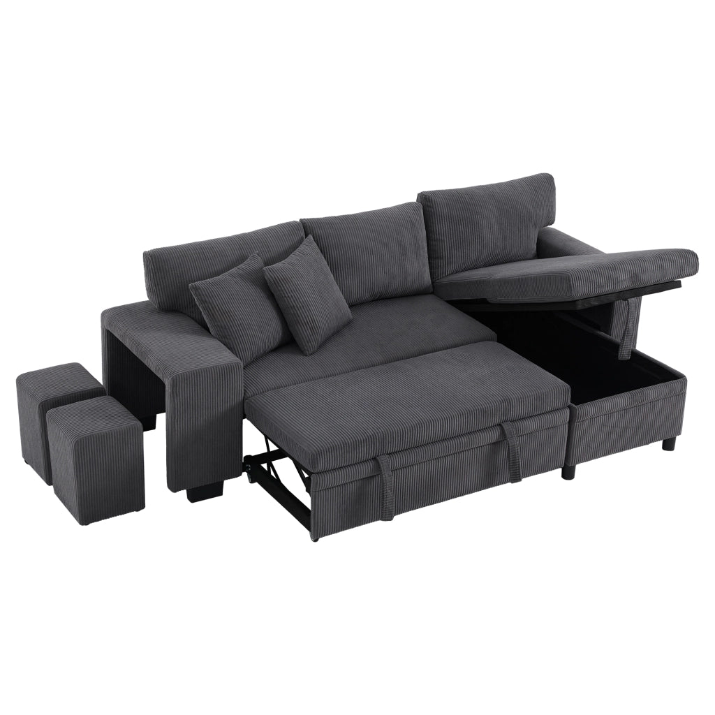 Divano Letto Angolare 3 Posti con Contenitore, USB e Cuscini ¨C MINIMAL ¨C Grigio