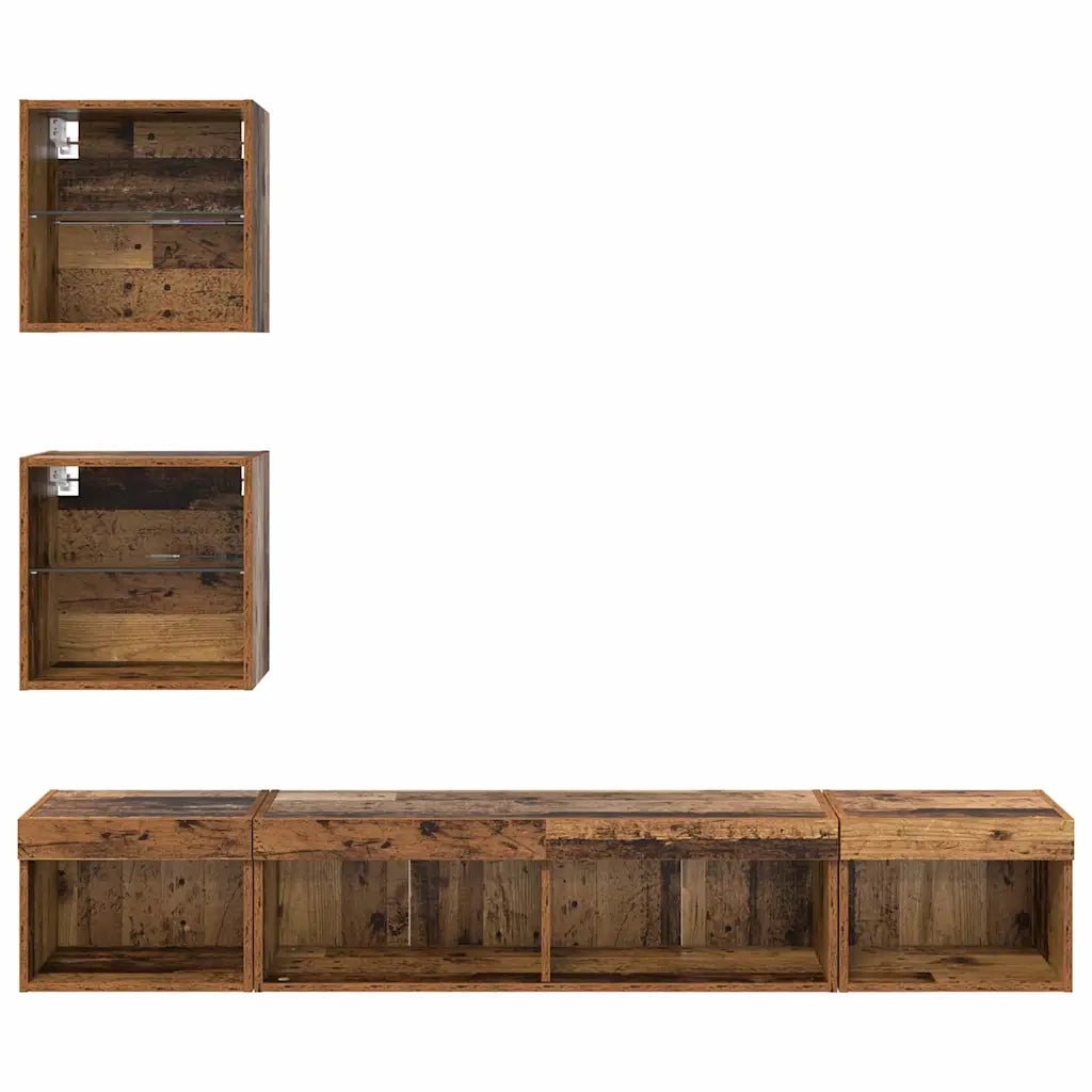 Unit¨¤ a muro per TV con LED con led 5 pz | Armadietto TV | Mobile Porta TV Legno vecchio