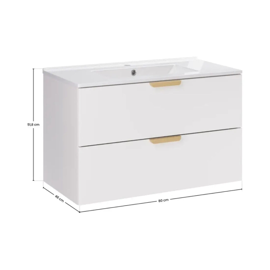 Set da bagno sospeso OSTER 80cm: mobile sotto lavabo con cassetti bianco + lavabo incassato bianco