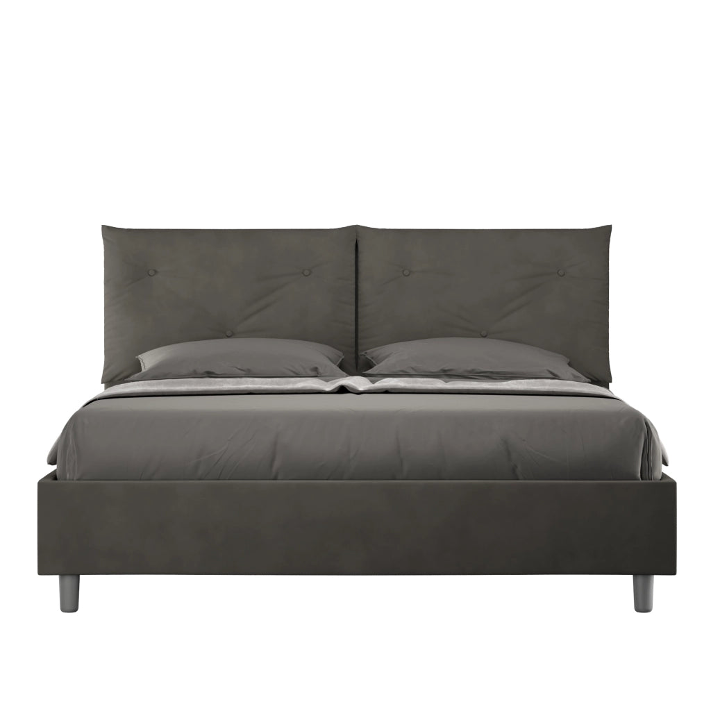Letto Matrimoniale 160x210 cm con Rete e Contenitore Giroletto con Alzata Comoda Imbottito in Microfibra Appia Grigio