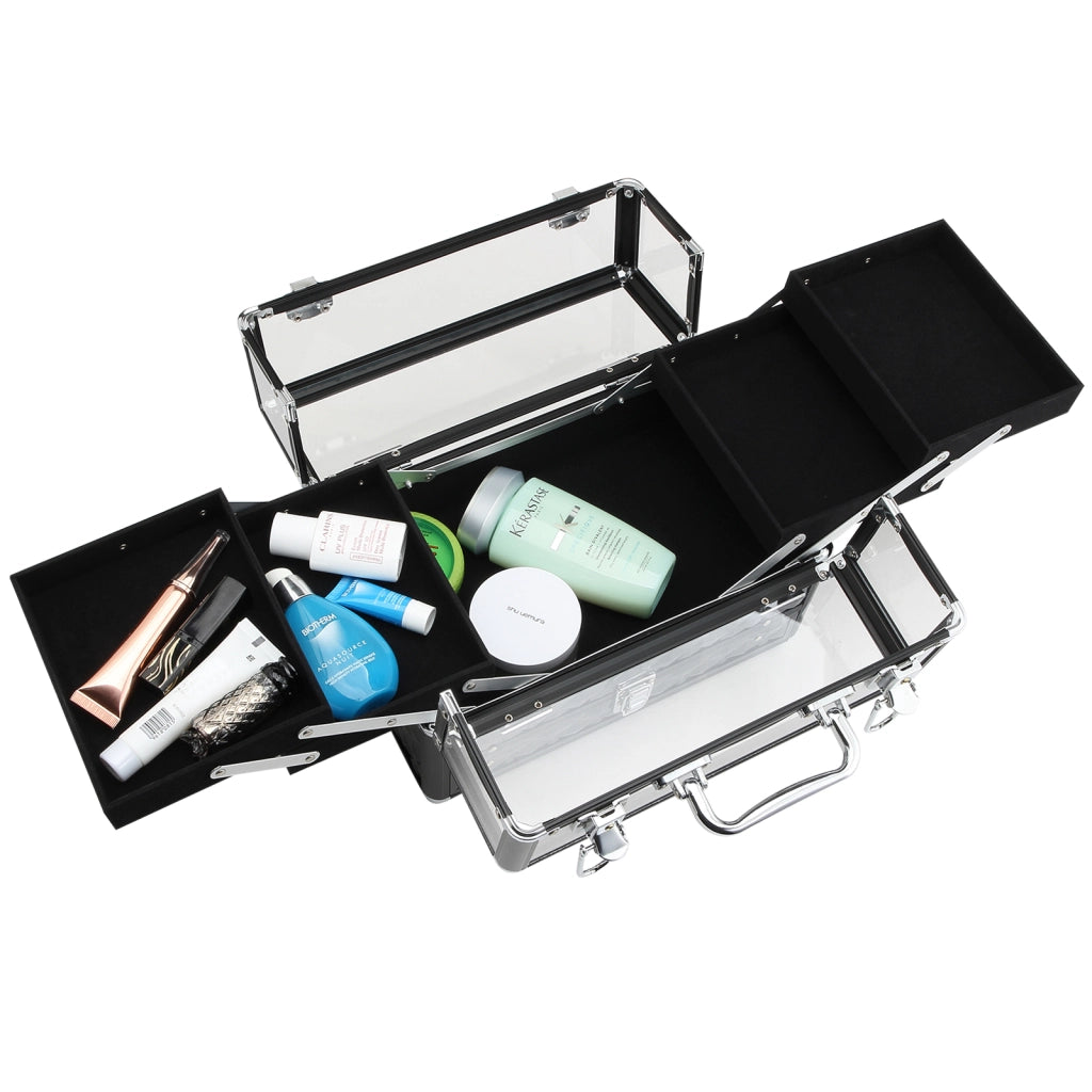 Cofanetto Portagioie Trucco ¨C Xylo ¨C Alluminio con Vassoi Estraibili 30x18,5x22cm Nero