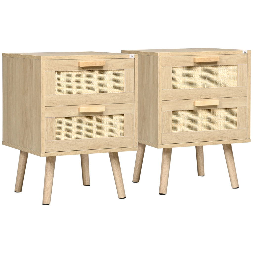 Set 2 Comodini per Camera da Letto Stile Boho con 2 Cassetti. 40x40x56cm. Legno Naturale