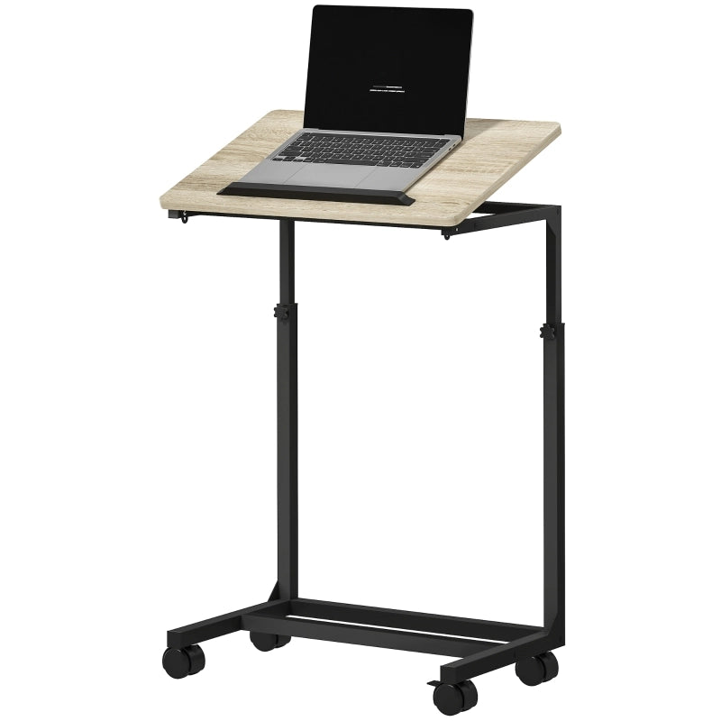 Tavolino da salotto elevabile con ruote e piano inclinabile per soggiorno; 55×36×62.5-82.5 cm; rovere
