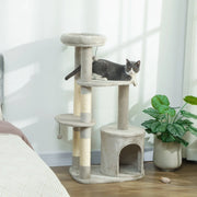 TIRAGRAFFI per gatti 114 cm con piattaforme, sisal e casetta, grigio chiaro