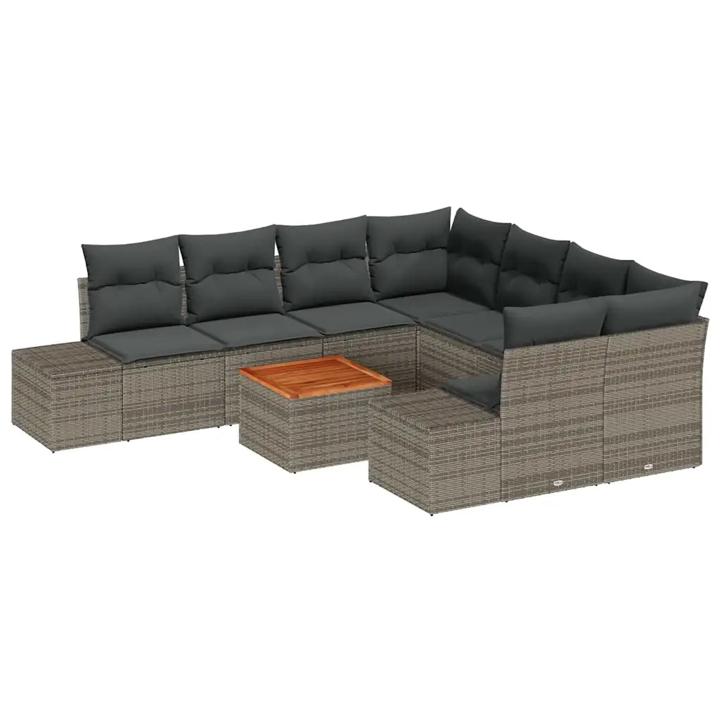 Set Divano da Giardino con cuscino 9 pcs Grigio polyrattan