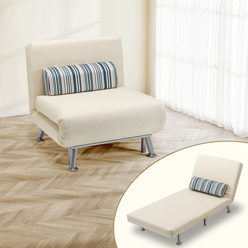 Poltrona Letto Singolo 75x73x73 cm Reclinabile 5 Posizioni in Ferro e Tessuto Crema
