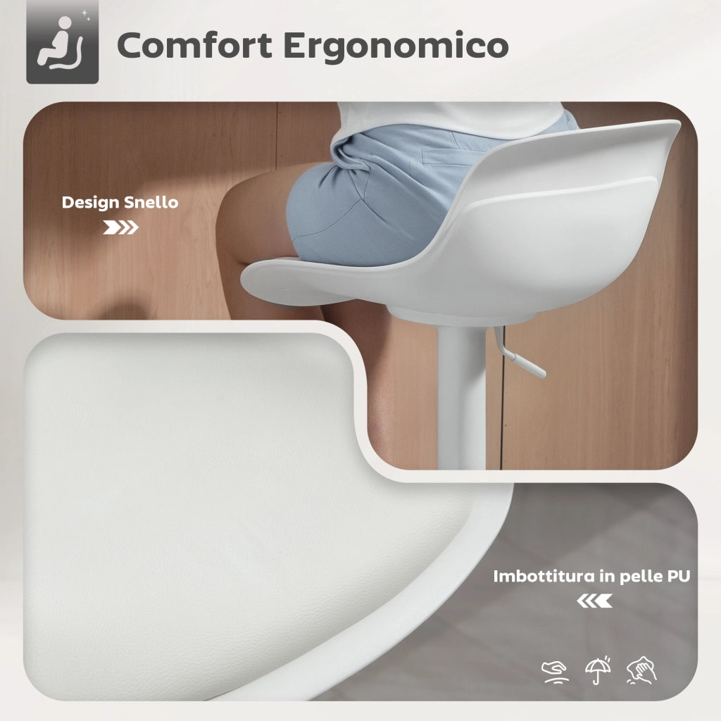 Sgabello da Bar con Schienale e Seduta Girevole ¨C zephmum ¨C Bianco in Pelle PU