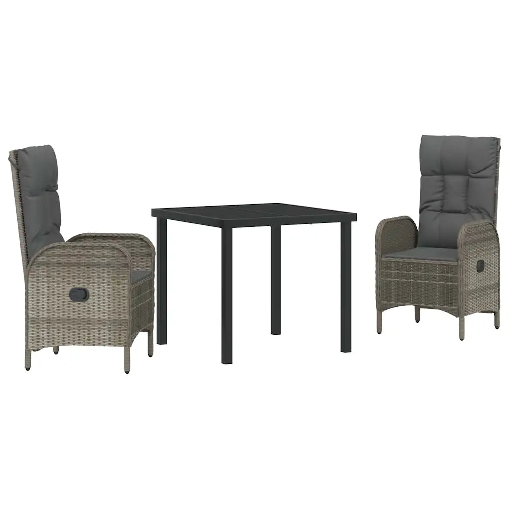 Set da Pranzo per Giardino con cuscino 3 pcs Grigio polyrattan