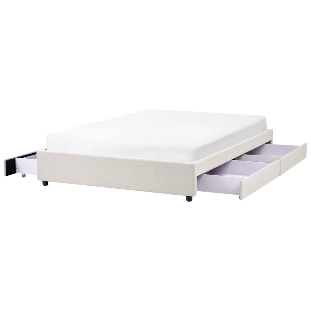 Letto matrimoniale in Tessuto beige chiaro con Cassetti 160 x 200 cm Design tradizionale