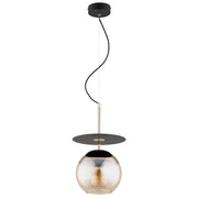Lampada a sospensione loft nero-oro sfera ambra E27 QEENCY Alfa