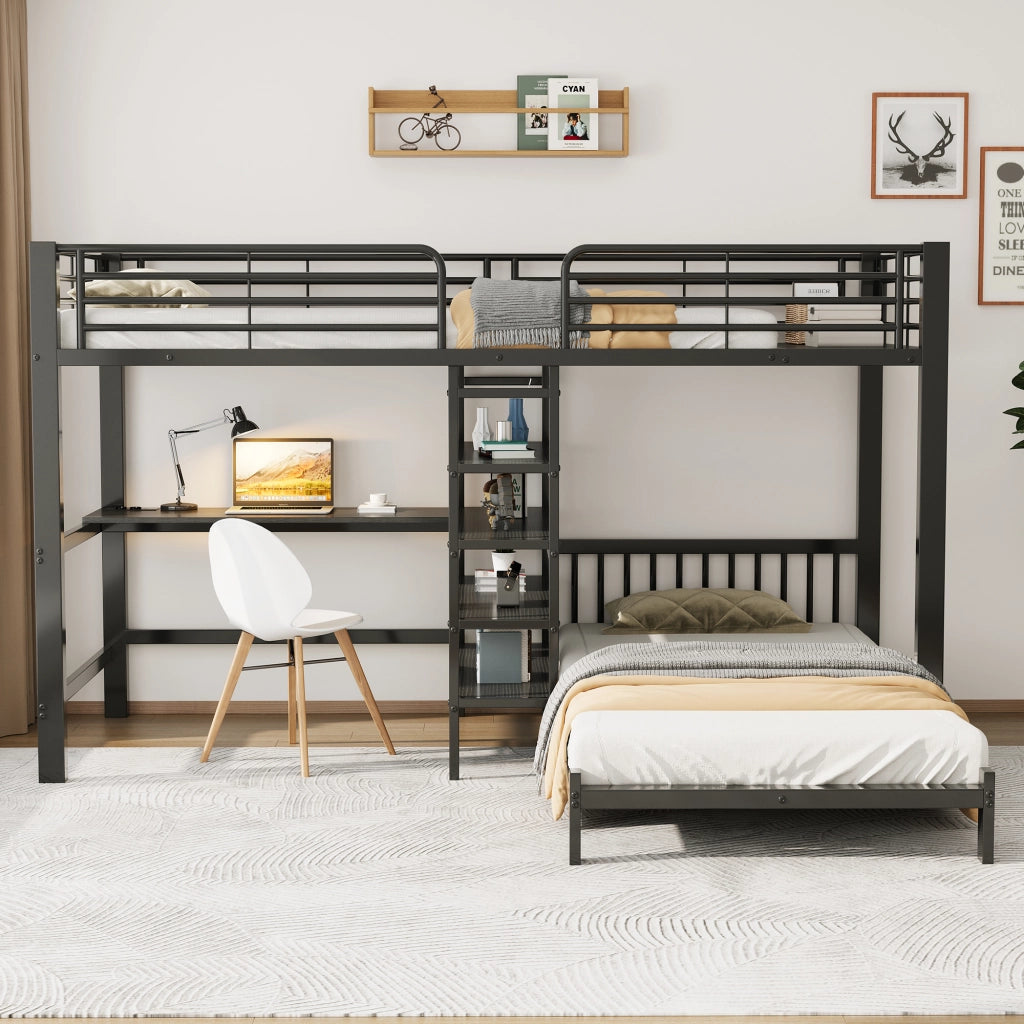 letto a castello mdf metallo nero 90 x 200 cm