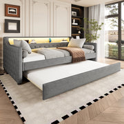 LETTO Divano 90x200 cm in lino grigio con letto estraibile, LED e USB