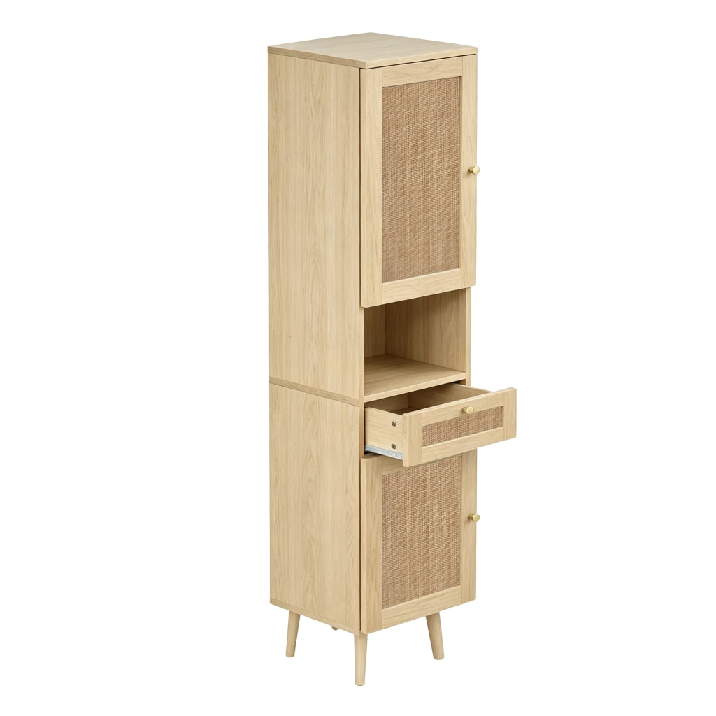 Mobile da bagno alto con 2 ante reversibili e 1 cassetto - per bagno - in MDF - 40x30x166 cm - naturale