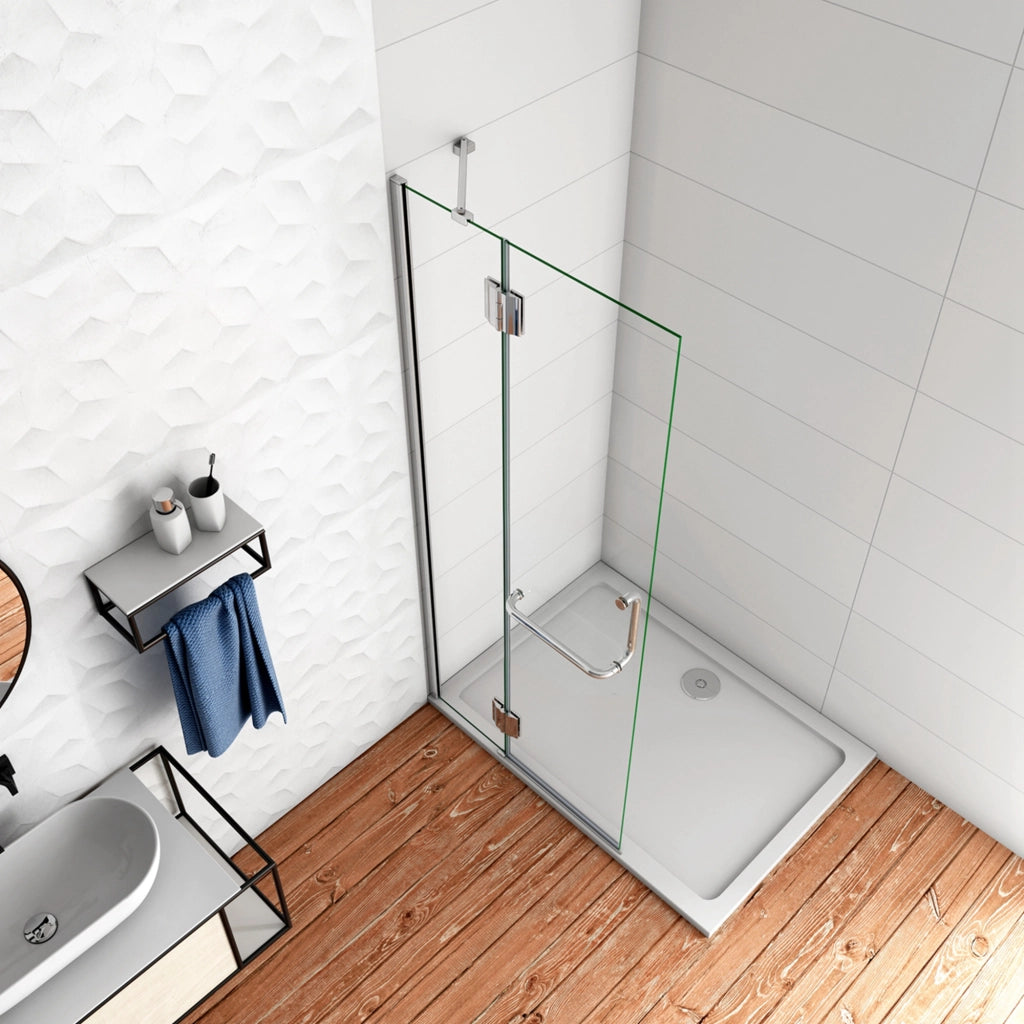 WALK IN Parete Doccia Paretina Fissa + Porta Movibile 86x190 cm in Vetro 8 mm Trasparente Temperato Anticalcare con Barra Stabilizzatrice Telaio Cromato Lucido