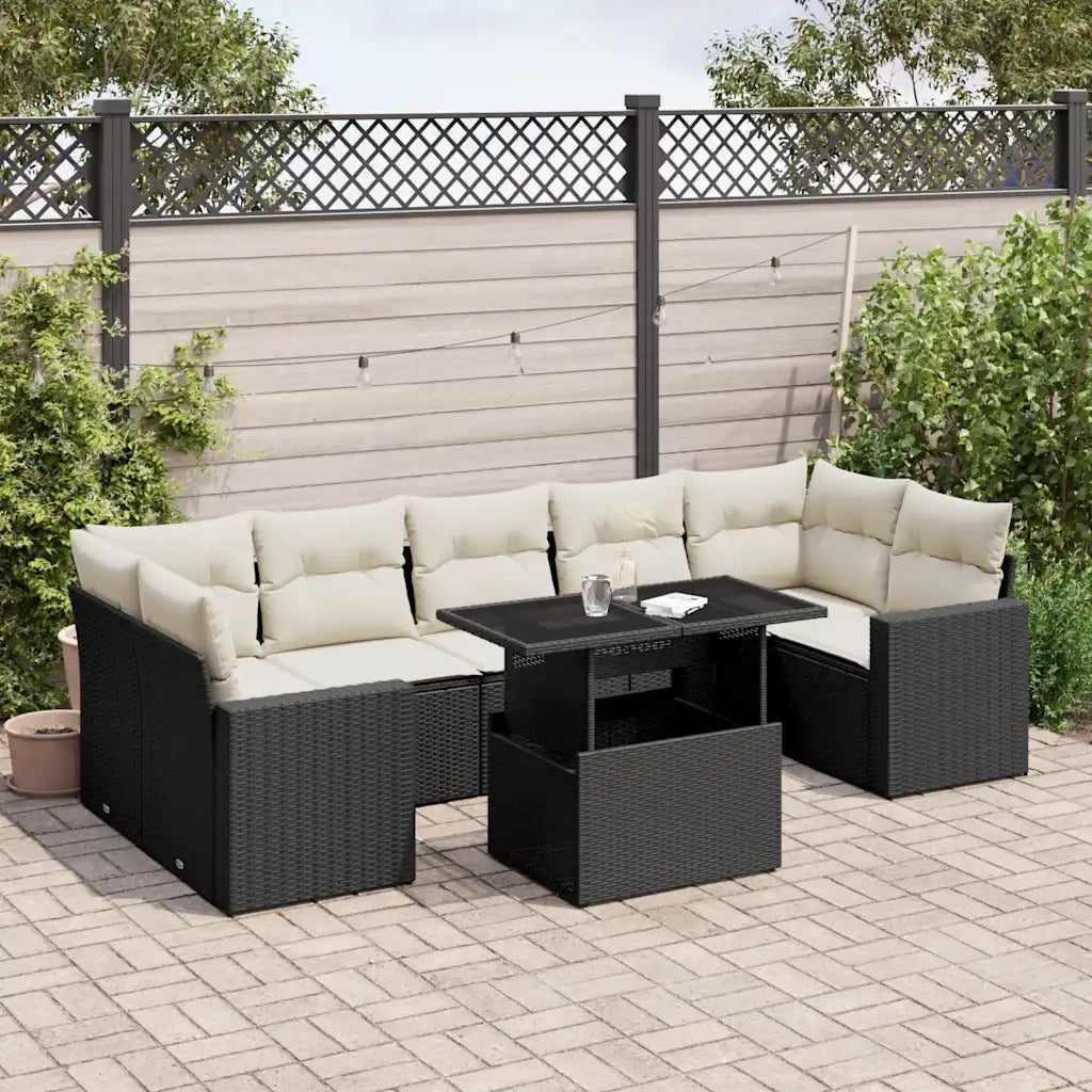 Set Divani da Giardino con Cuscini 8 pz Nero in Polyrattan