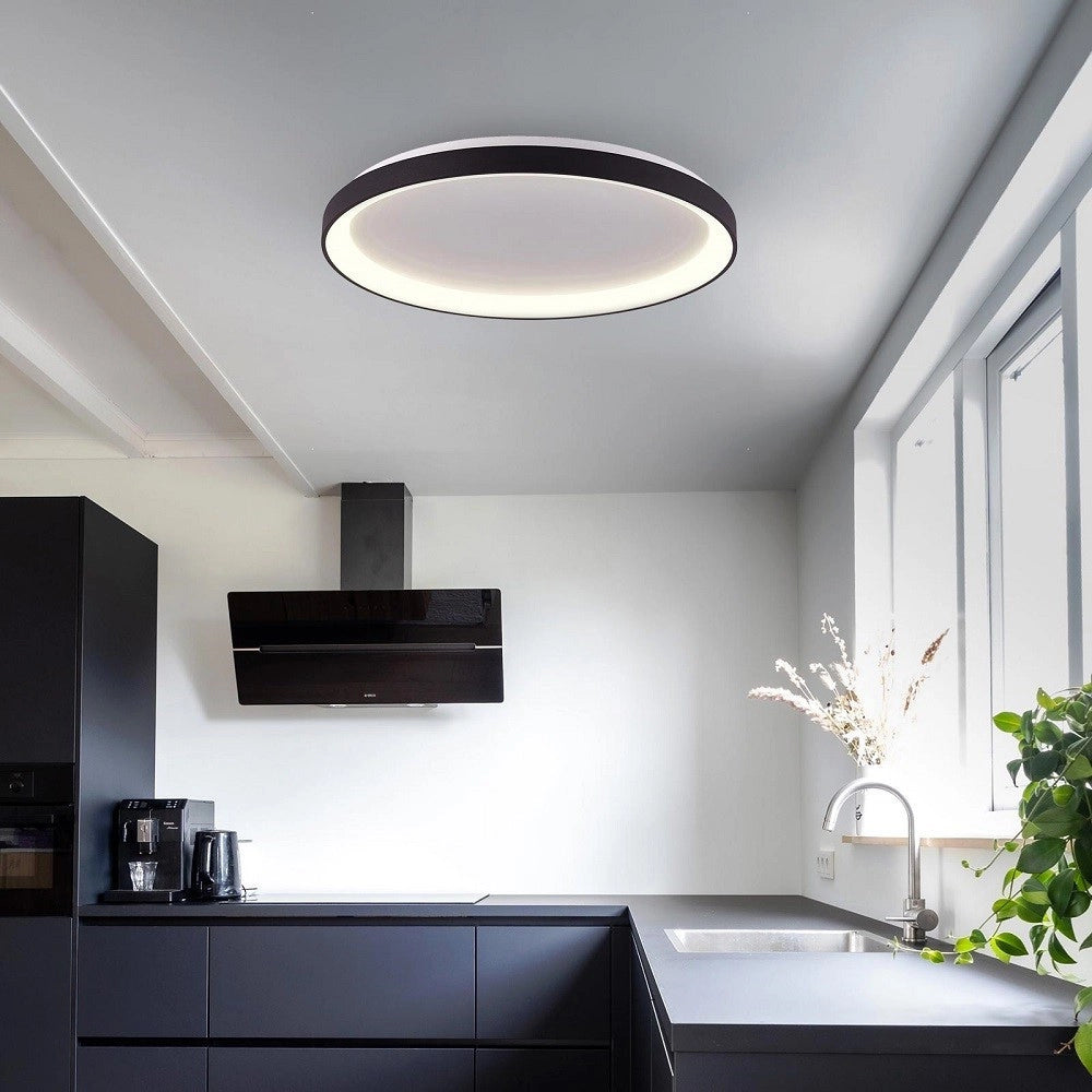 Trade Shop - Plafoniera Moderna Tonda Led Cct 42w 3000k 4000k Luce Soffitto Lampada Muro 58cm - Nero