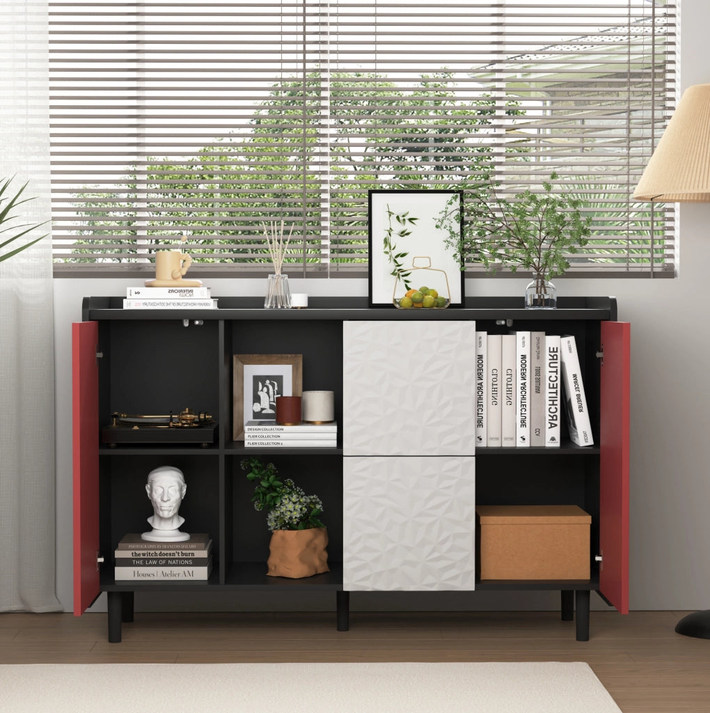 Credenza buffet con 2 cassetti e vano aperto 120x40x80 cm in MDF nero e rosso