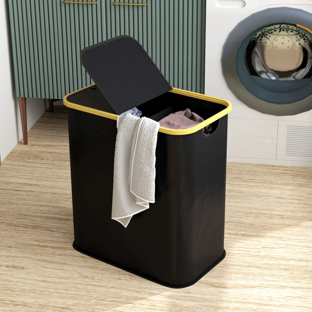 Cestello per biancheria pieghevole doppio con coperchio ¨C zephmum ¨C nero 80L