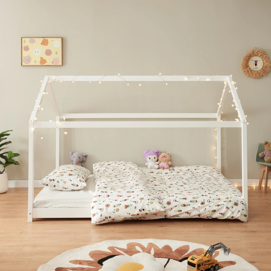 Letto per Cameretta 'Cerro' a Forma di Casetta 120 x 200 cm Legno di Pino Bianco [en.casa]