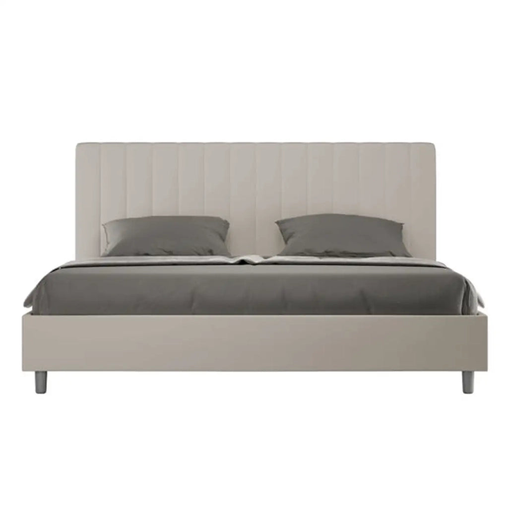 Letto matrimoniale king size con rete imbottito 180x200 similpelle tortora Agueda