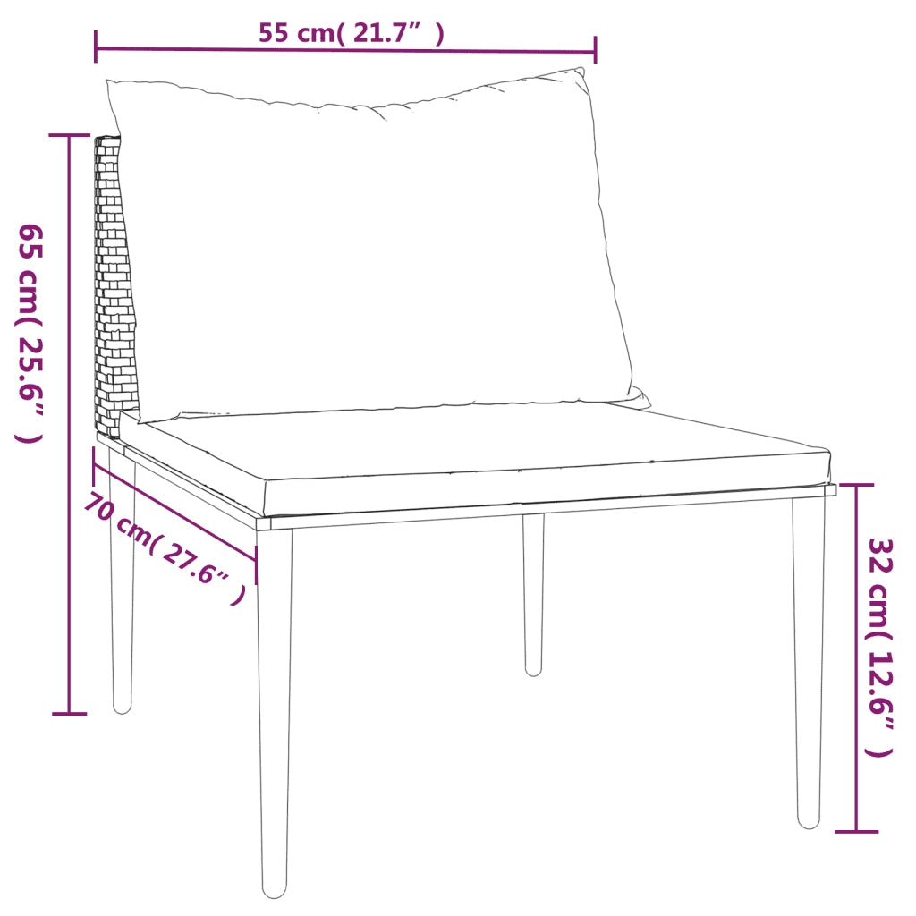 Divano componibile-Divano Centrale da Giardino con Cuscini in Polyrattan Grigio 614953