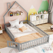 Letto bambino-Xylo-140x190 cm-forma camino, doghe, pino, grigio