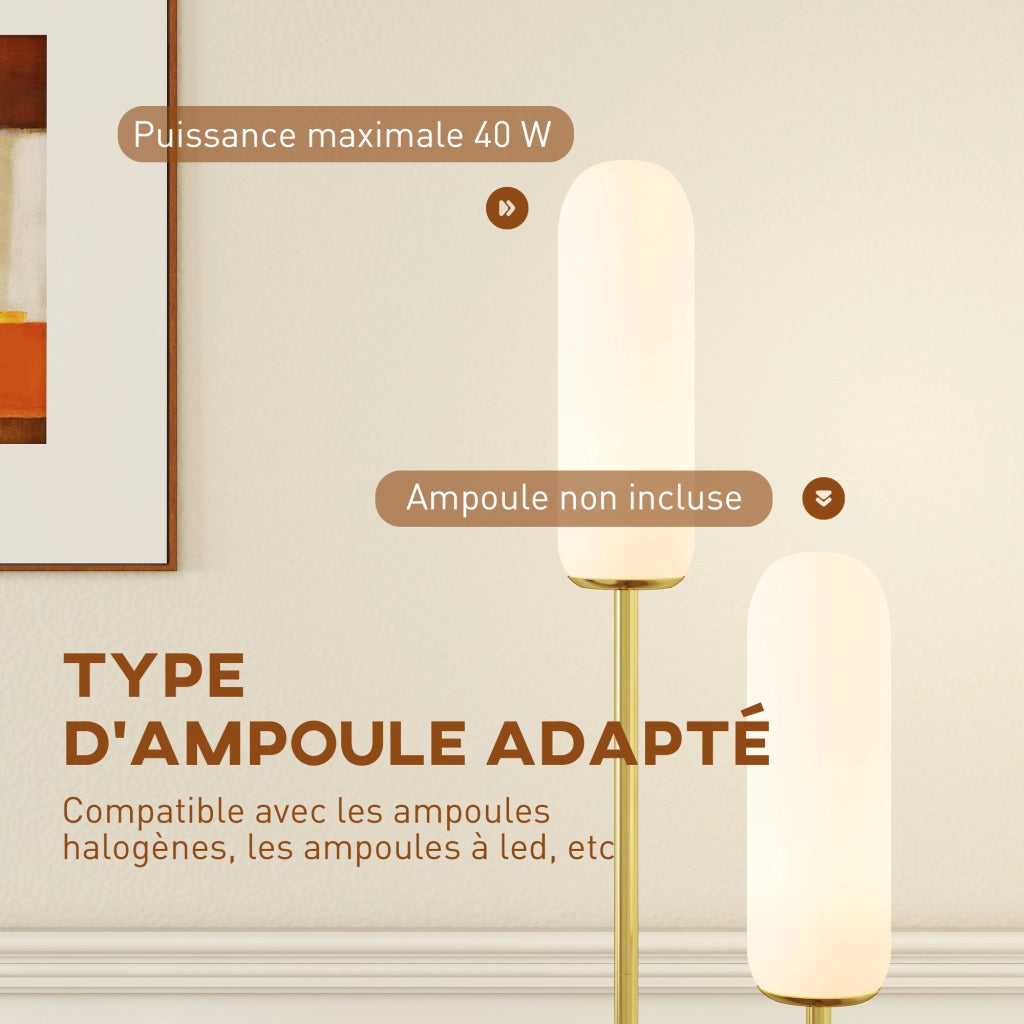 Lampada da Terra Soggiorno ¨C Xylo ¨C Base Marmo 2 Paralumi Vetro Bianco