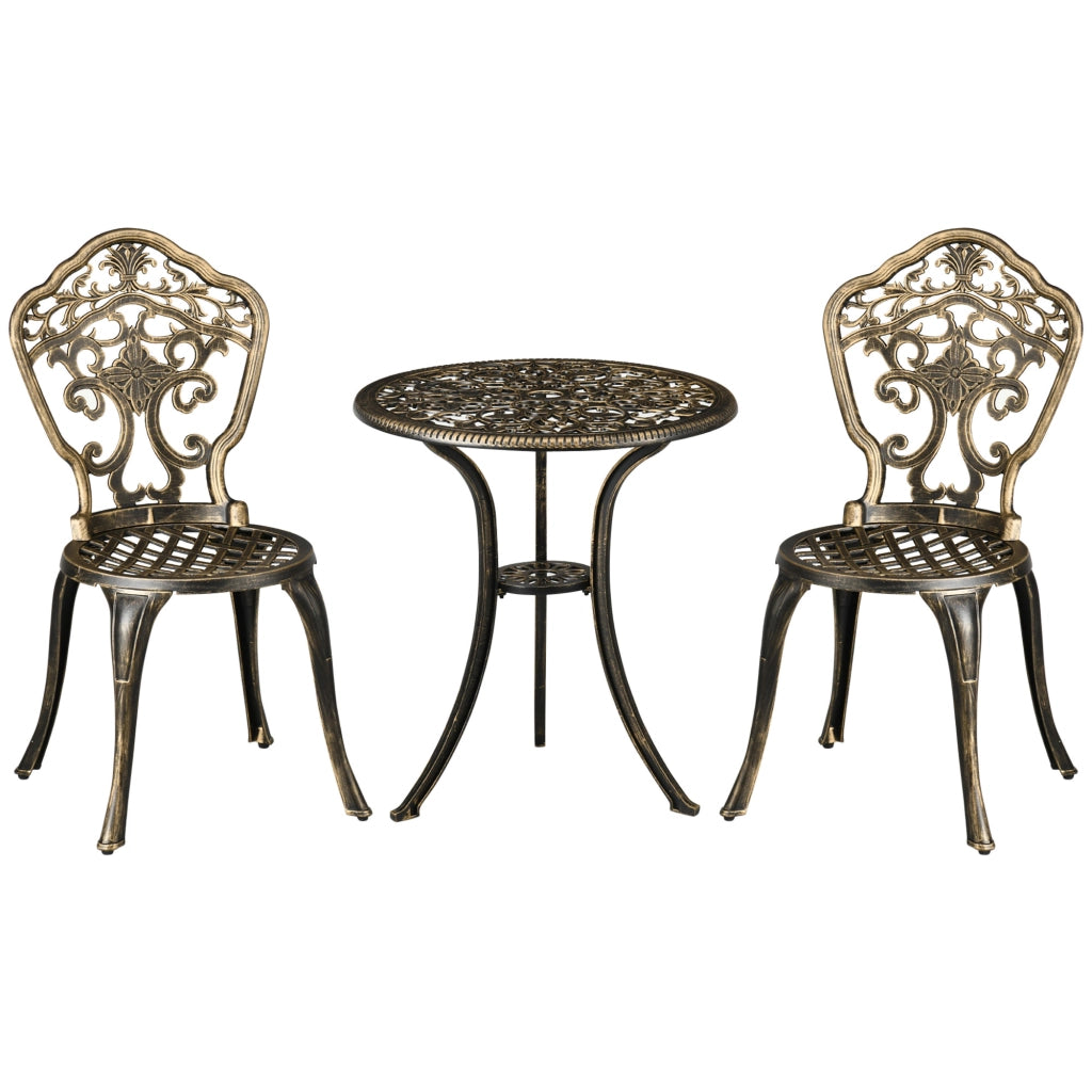 Set bistrot giardino alluminio 3 pezzi ¨C Xylo ¨C 2 sedie + tavolo rotondo effetto ferro battuto