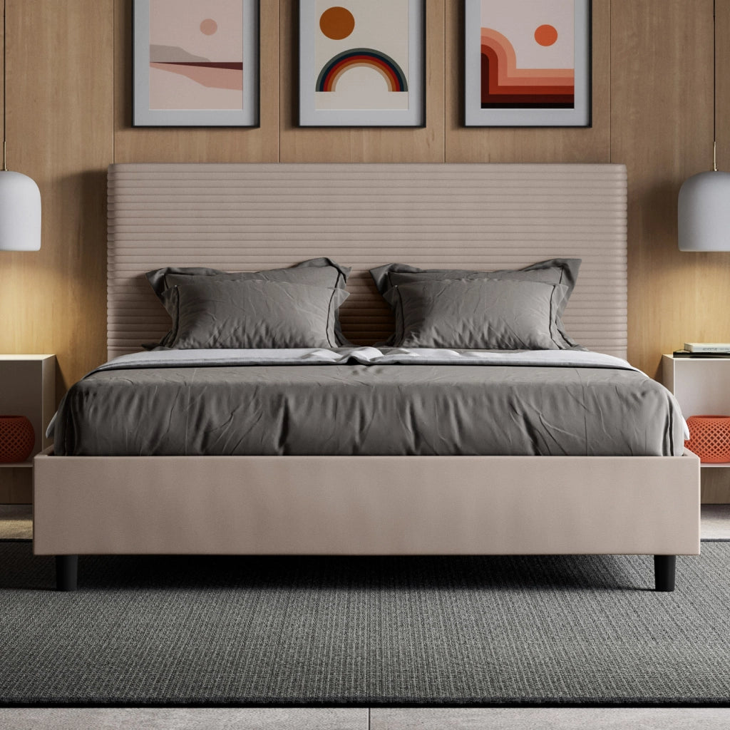 BS COM Letto matrimoniale francese senza rete imbottito 140x210 similpelle tortora