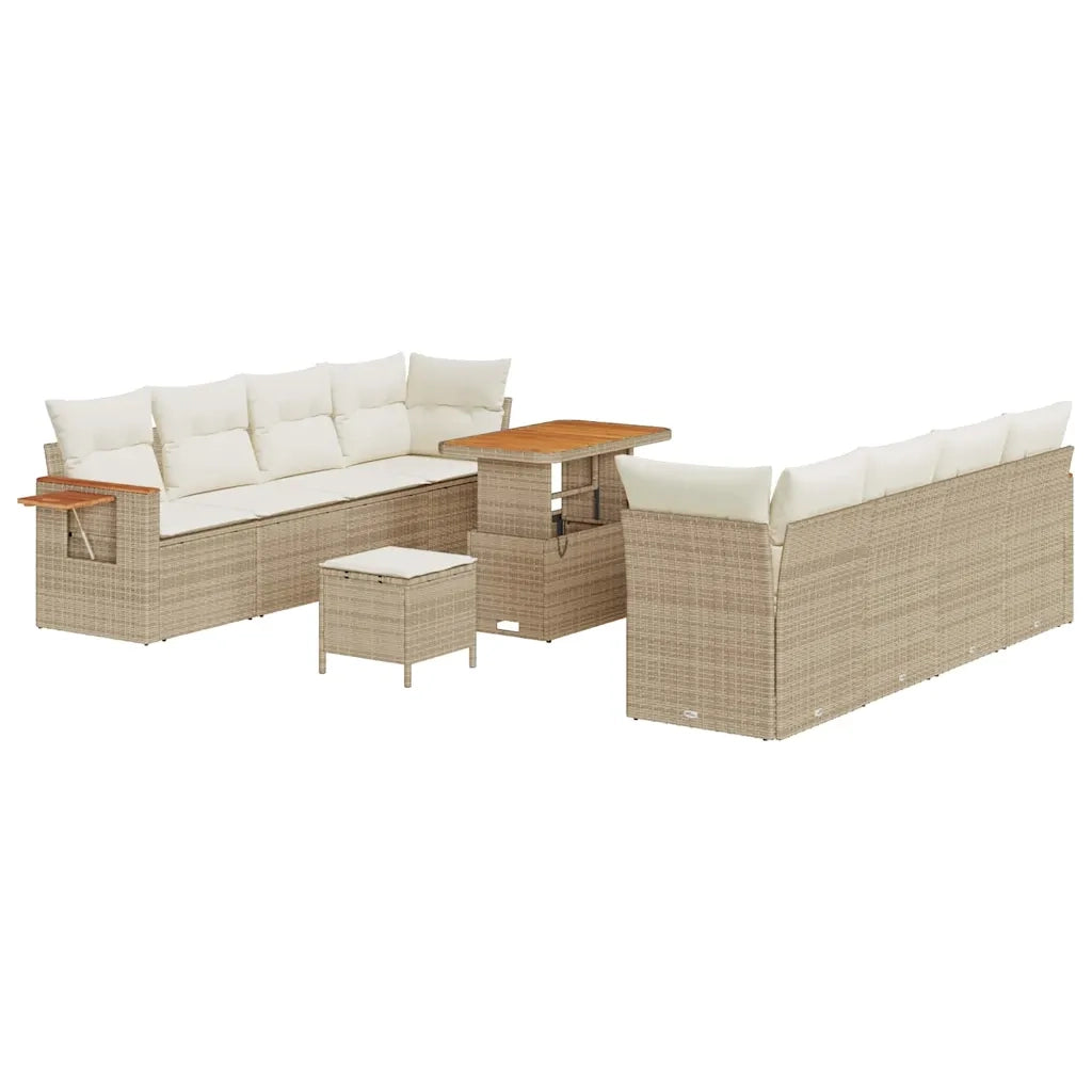 Set Divano da Giardino 12 pcs Beige e Crema polyrattan