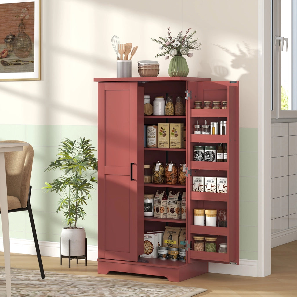Credenza Cucina 5 Ripiani ¨C Xylo ¨C Porte Regolabili 60x40x120cm Effetto Legno Rosso