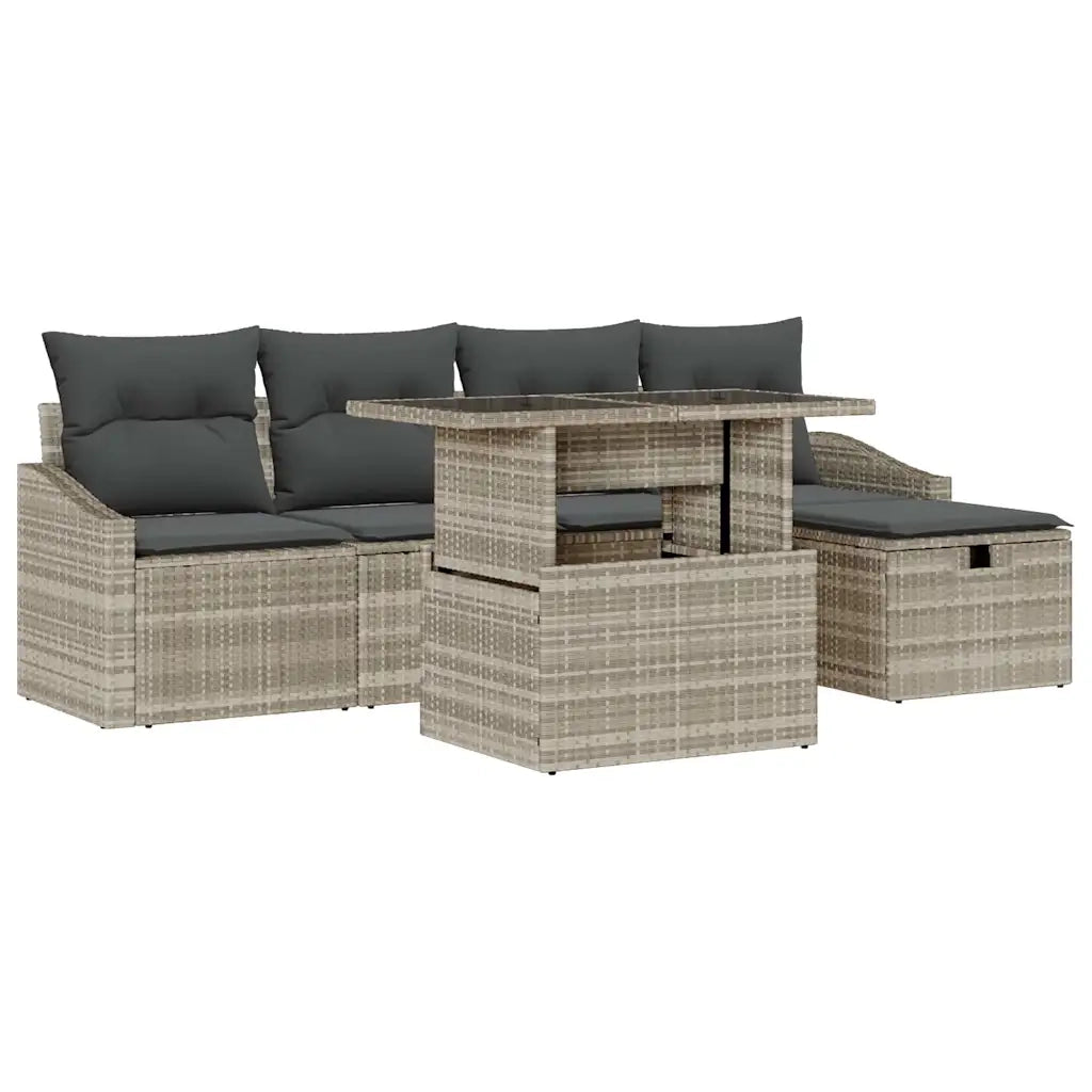 Set Divano da Giardino 6 pcs Grigio chiaro Poly Rattan