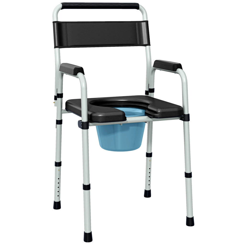 Sedia WC Pieghevole con Braccioli e Schienale ¨C Xylo ¨C Acciaio e Pelle PU Nero 52.5x46x81.5-97cm