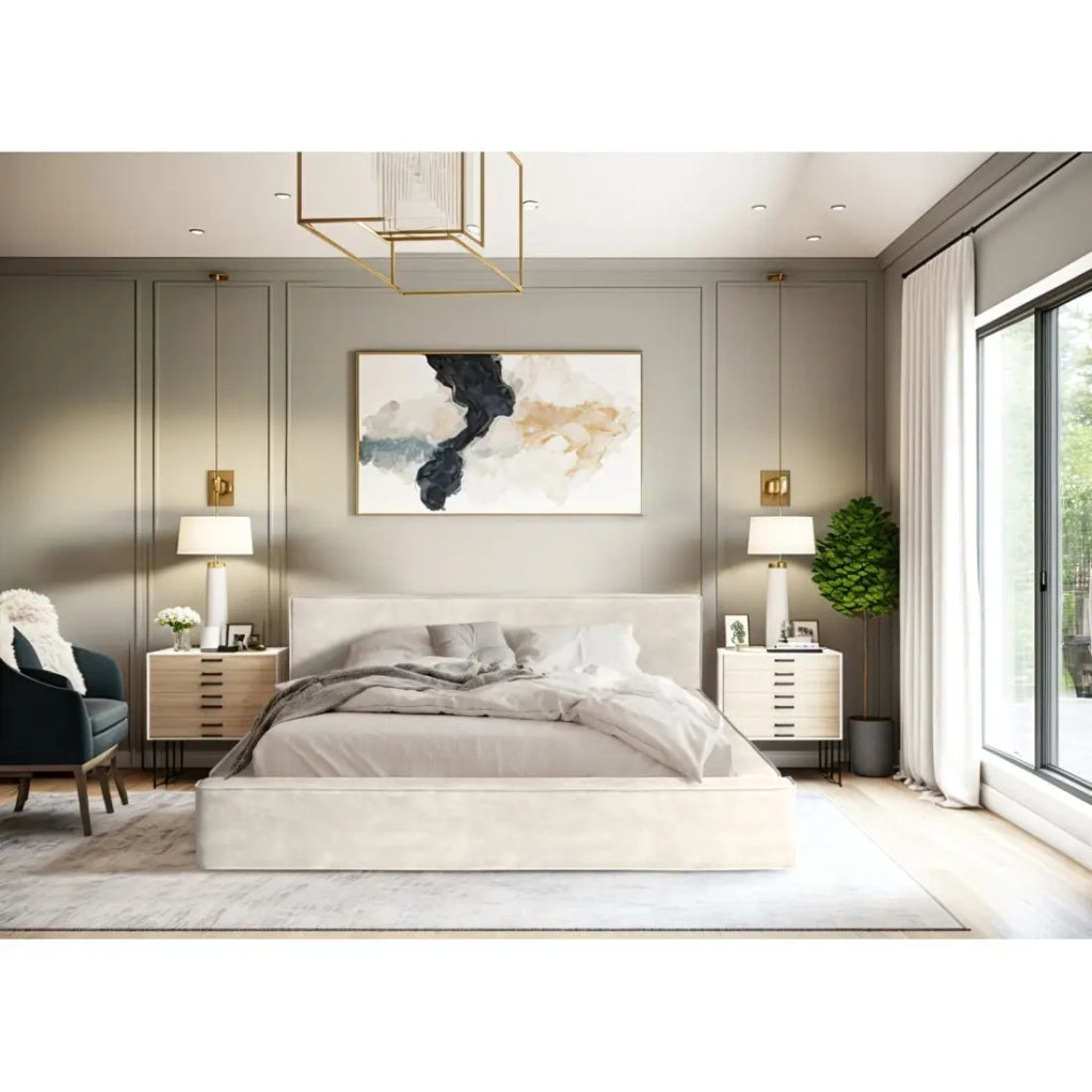 Letto contenitore VELORA – Perla – 140x200 cm – Tessuto velluto morbido – Rete sollevabile – Spazio di stoccaggio integrato