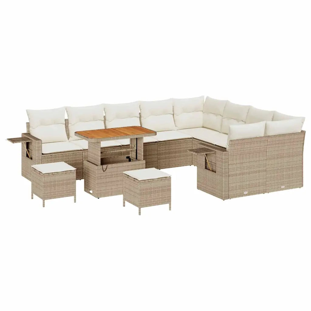 Set Divano da Giardino 12 pcs Beige e Crema polyrattan