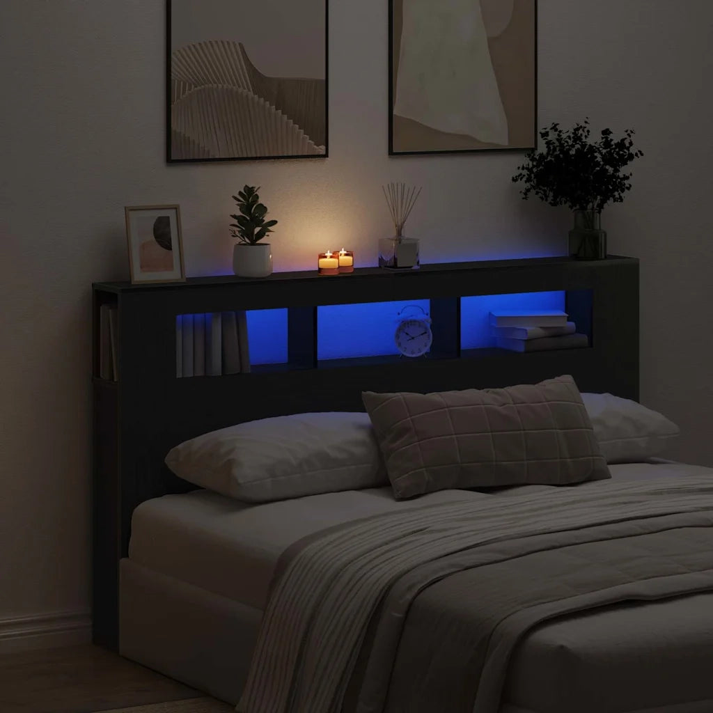 Testiera | Testata LED con lo scaffale Rovere Nero 180 x 18,5 x 103,5 cm