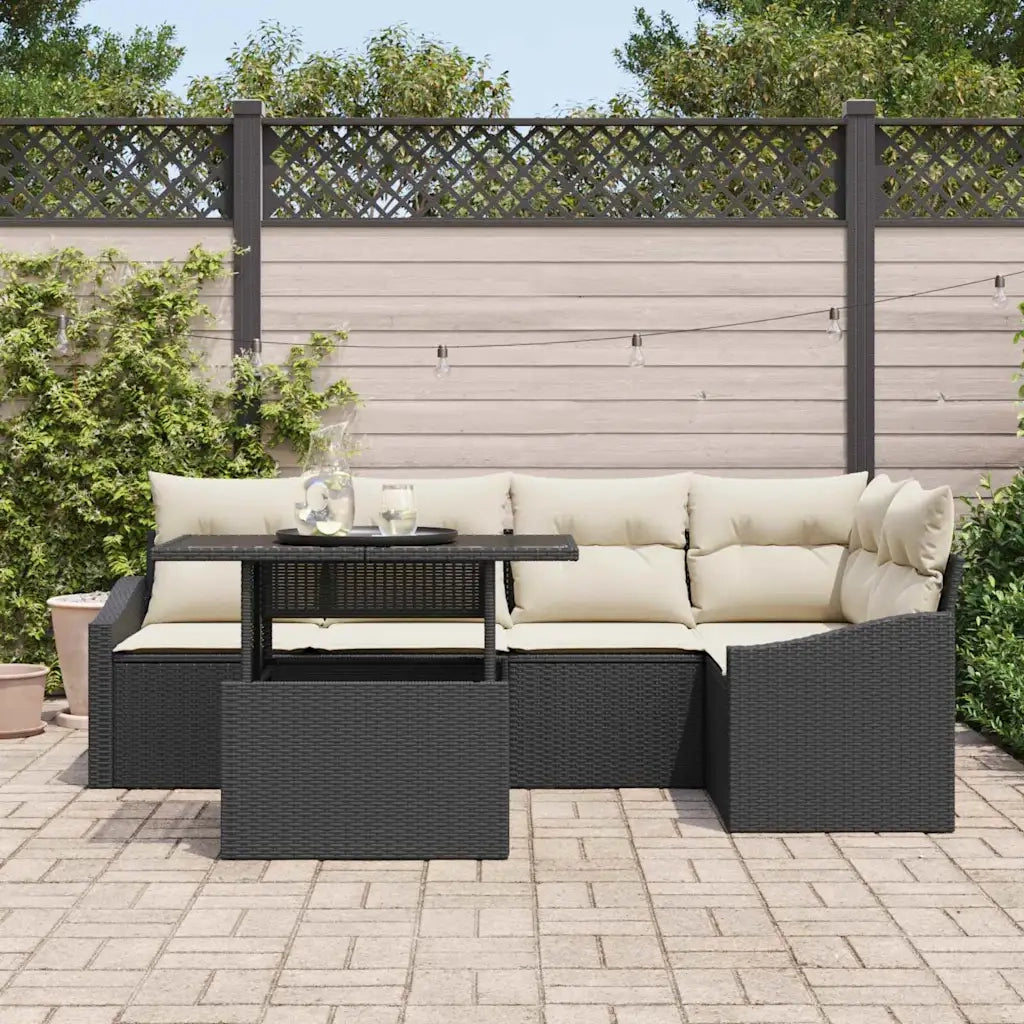 Set Divano da Giardino con cuscino 6 pcs Nero e Crema