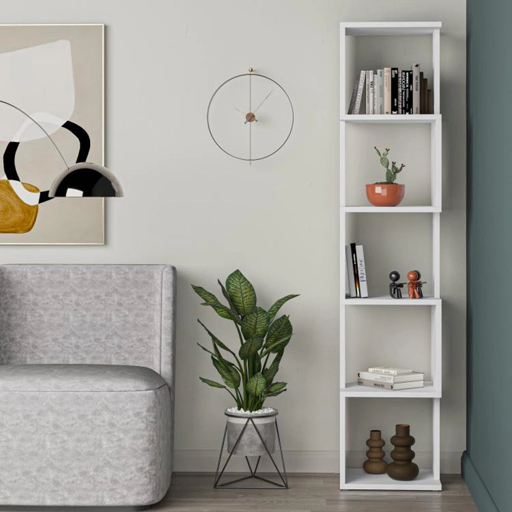 Libreria 161x35x30 cm Design Moderno Scaffale Modulare 5 Ripiani in MDF Bianco