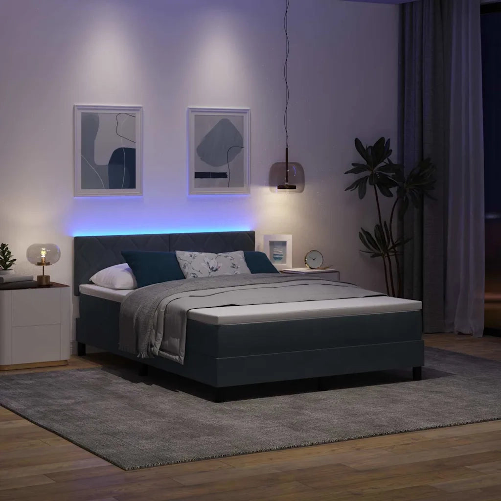 Letto a Sorgente LED con led Grigio scuro 140 x 190 cm Velluto