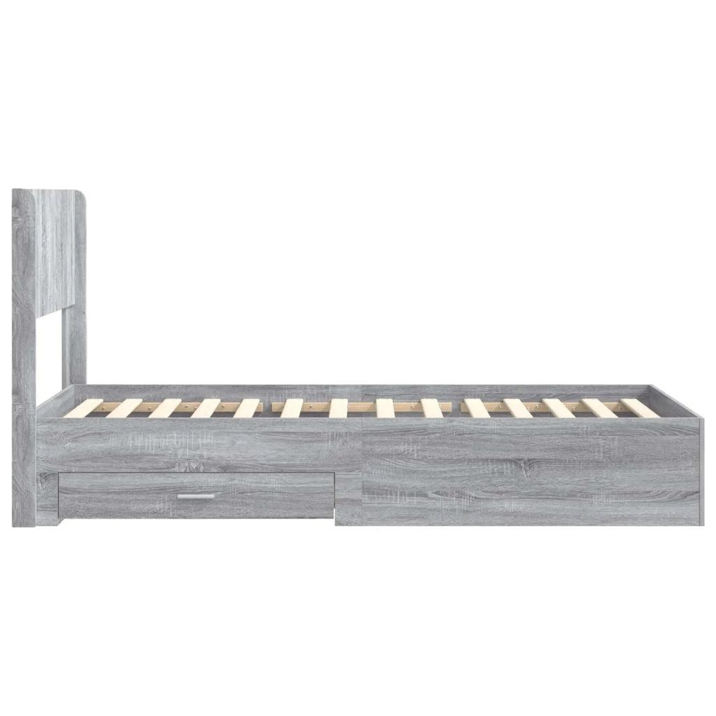 Letto singolo | Letto per adulti | Struttura del letto con stoccaggio e testata Sonoma grigio