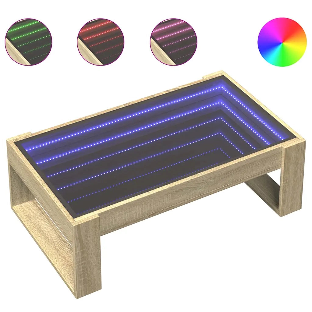 Tavolino da Salotto con LED Infinity-Tavolino da soggiorno Rovere Sonoma 90x53x30 cm